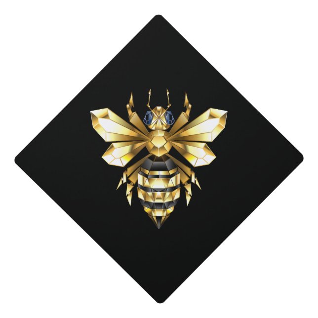 Toque De Diplômé Logo Faux Gold Foil Bee Polygonal sur Noir (Devant)
