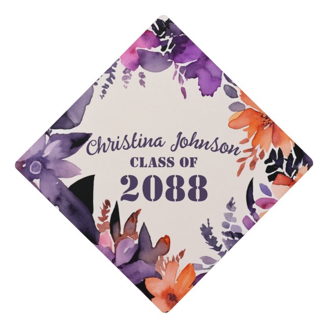 Toque De Diplômé Lycée Floral Violet Orange Wreath (Devant)
