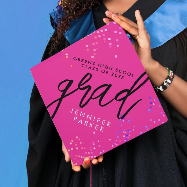 Toque De Diplômé Lycée Moderne De Jeunes Rose Et Confetti (Créateur téléchargé)