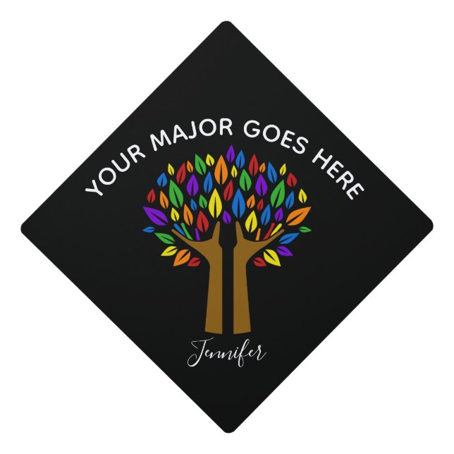 Toque De Diplômé Magnifique Custom Major Arbre Arc-en-ciel Monogram (Devant)
