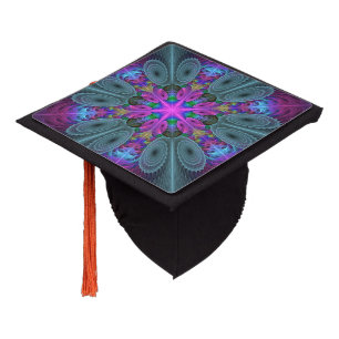 Toque De Diplômé Mandala Colorful spiritual Fractal Art With Pink