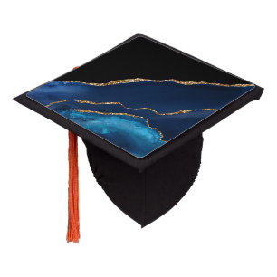 Toque De Diplômé Marbre d'agate bleue scintillant paillettes dorées
