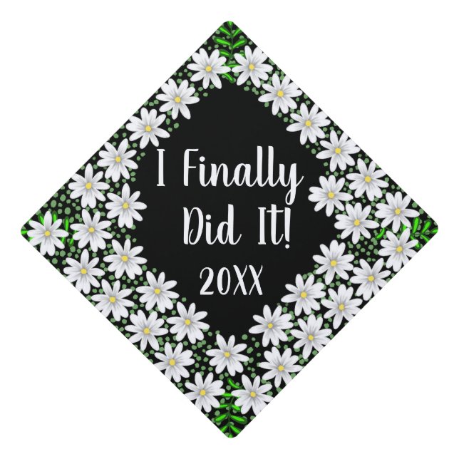 Toque De Diplômé Marguerites avec Feuilles Plantes de verdure  (Devant)