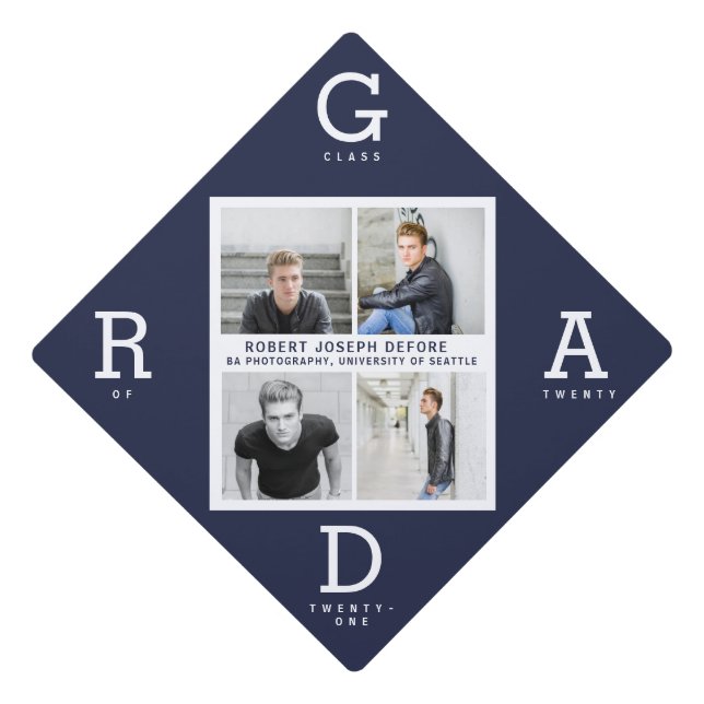 Toque De Diplômé Marine bleu moderne photo collage de graduation (Devant)