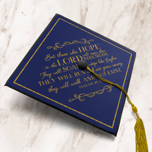 Toque De Diplômé Marine Bleu Or Foil Bible Verse Isaïe 40