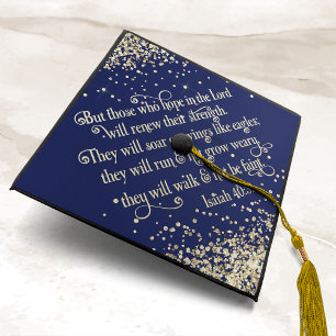 Toque De Diplômé Marine Bleu Parties scintillant or Bible Verse Isa
