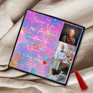 Toque De Diplômé Mémoire Personnalisé avec 3 Photos en Opale Rose M