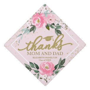 Toque De Diplômé Merci Maman Et Papa Bouquet Floral Rose Chaud