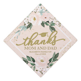 Toque De Diplômé Merci Maman et Papa Bouquet Floral Rose Tendue