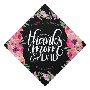 Toque De Diplômé Merci maman et papa - Calligraphie - Aquarelle