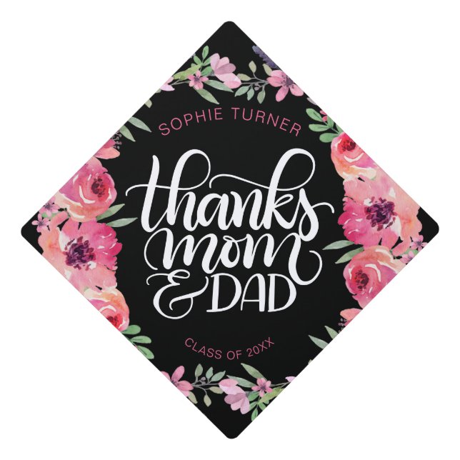 Toque De Diplômé Merci maman et papa - Calligraphie - Aquarelle (Devant)
