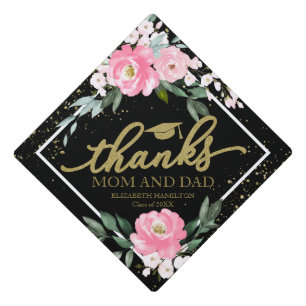 Toque De Diplômé Merci Maman Et Papa Chaud Rose Floral Bouquet Grad