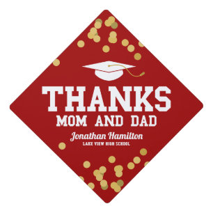 Toque De Diplômé Merci Maman Et Papa Confettis Rouge Or