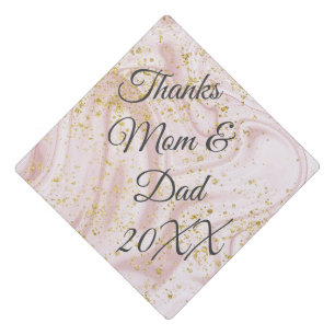 Toque De Diplômé Merci Maman et Papa Rose Blanc Or Paillettes Tourb