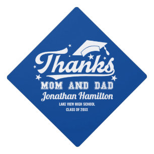 Toque De Diplômé Merci Maman Et Papa Typographie Bleue Et Blanche