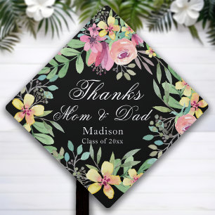 Toque De Diplômé "Merci maman & papa" Floral