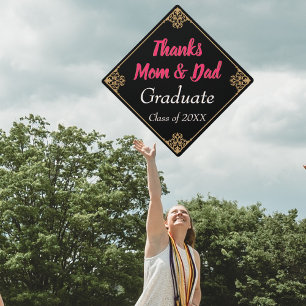 Toque De Diplômé Merci Maman Papa Vintage Pink Black Gold Frame