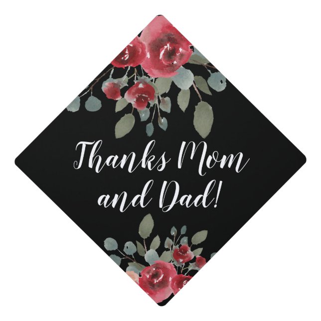 Toque De Diplômé Mercis maman et papa de roses d'aquarelle (Devant)
