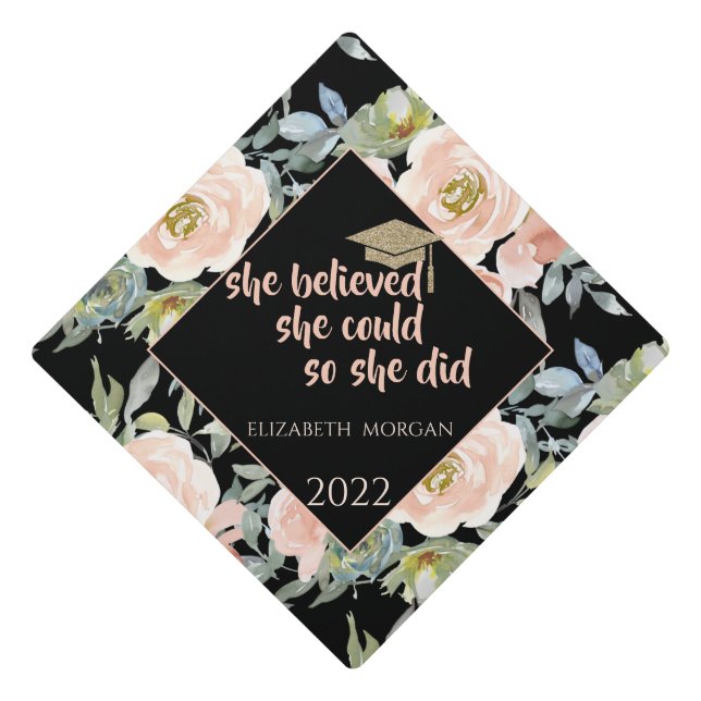 Toque De Diplômé Message de motivation des fleurs roses (Devant)