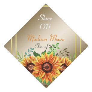 Toque De Diplômé Métallo couleur or avec de beaux tournesols
