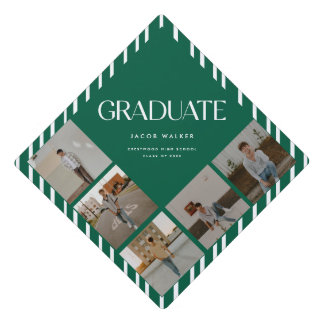 Toque De Diplômé Modern 5-Photo Collage Green Stripes Graduation