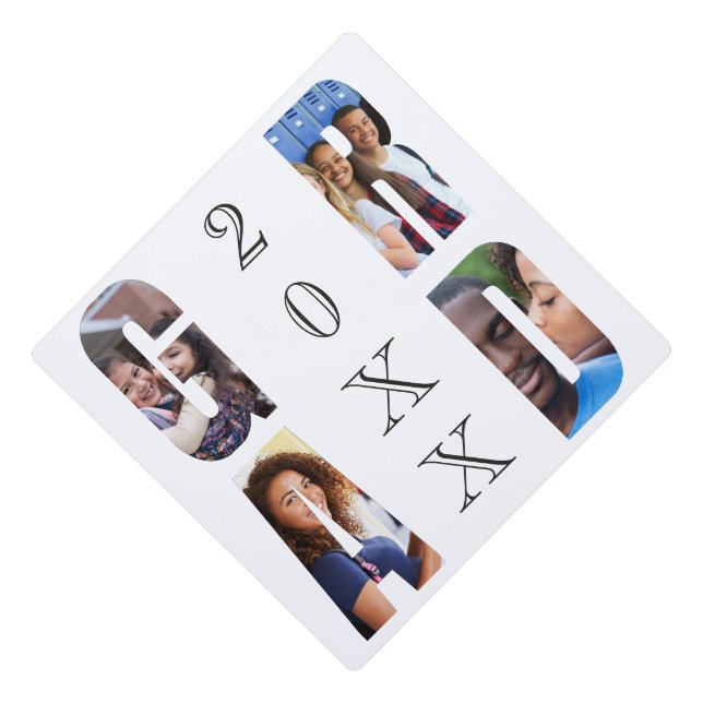 Toque De Diplômé Modern Graduate Black White Letter Photo Collage (Devant)