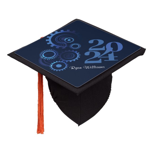 Toque De Diplômé Moderne Bleu Mécanique Ingénieur Partie de graduat (Incliné)