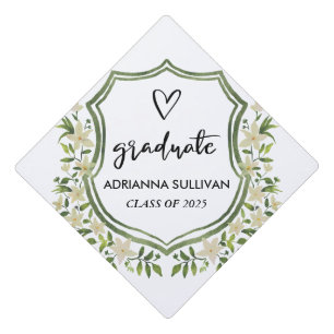Toque De Diplômé Moderne Floral Crest Script Graduate Cute Heart
