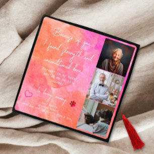 Toque De Diplômé Moderne rose orange Personnalisé 3 Photo Memorial