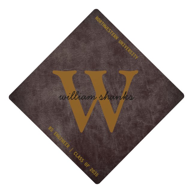 Toque De Diplômé Monogram burgundy cuir noir script nom chic (Devant)