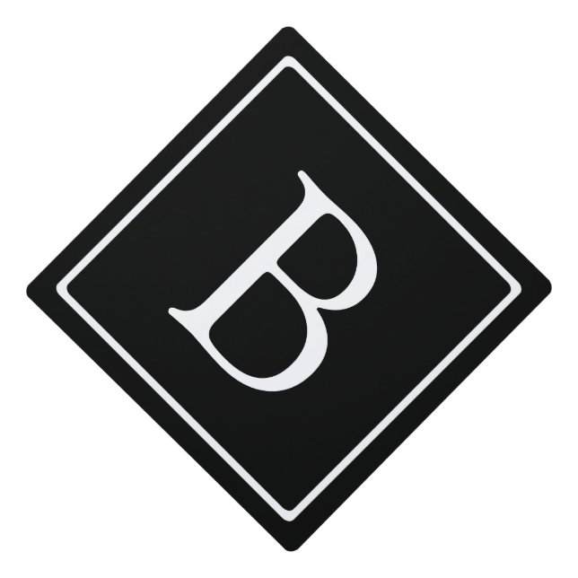 Toque De Diplômé Monogramme classique simple | Texte noir et blanc (Devant)