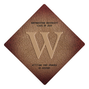 Toque De Diplômé Monogramme cuir rustique or noir marron chic