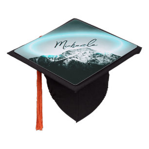 Toque De Diplômé Monogramme de lumière de néon bleu mystérieux de m