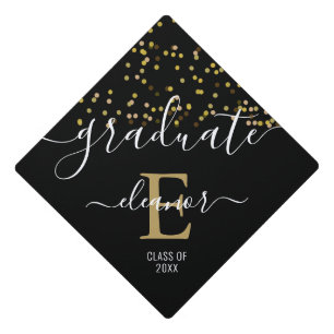 Toque De Diplômé Monogramme de nom de confettis pailletés or modern