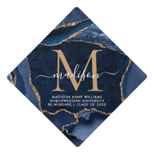 Toque De Diplômé Monogramme d'or bleu marine Diplôme d'études