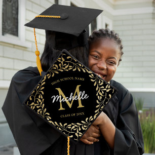 Toque De Diplômé Monogramme floral or noir tendance