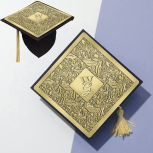 Toque De Diplômé Monogramme Floral Personnalisé Gravé en Or pour la