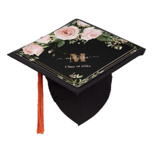 Toque De Diplômé Monogramme floral rose chic
