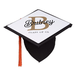 Toque De Diplômé Monogramme moderne élégant Nom Black Gold Script
