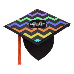 Toque De Diplômé Monogramme motif funky chevron coloré de l'été
