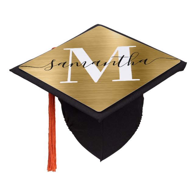 Toque De Diplômé Monogramme noir et blanc en or métallique (Incliné)