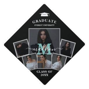 Toque De Diplômé Monogramme noir moderne 6 Photo 