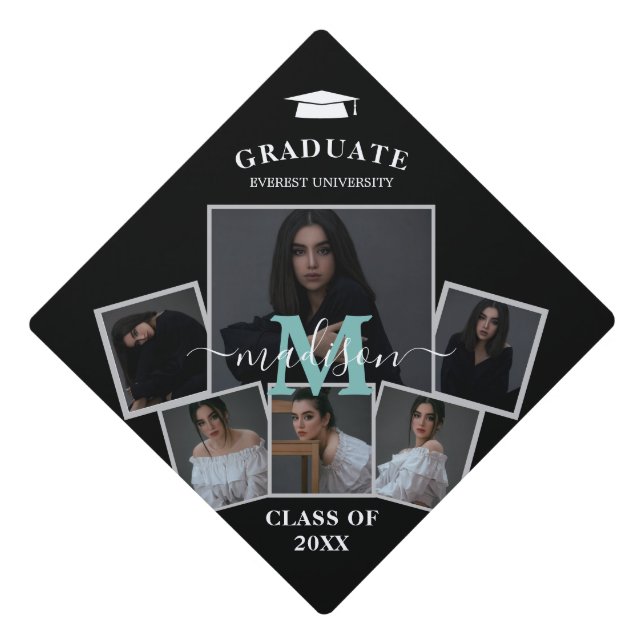 Toque De Diplômé Monogramme noir moderne 6 Photo  (Devant)