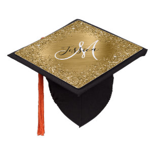 Toque De Diplômé Monogramme Pailleté et Feuille Dorée Féminin