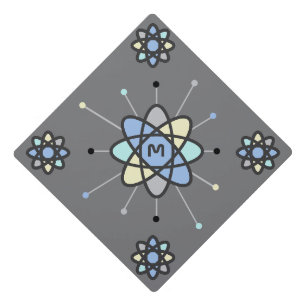 Toque De Diplômé Monogramme Rétro Moderne Modèle atomique du milieu