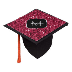 Toque De Diplômé Monogramme rose foncé magenta faux scintillants