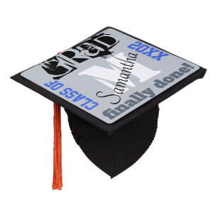 Toque De Diplômé Monogramme Silver Royal Blue Finalement terminé