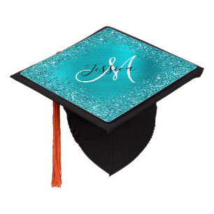 Toque De Diplômé Monographie Turquoise Blue Foil Girl Monogramme