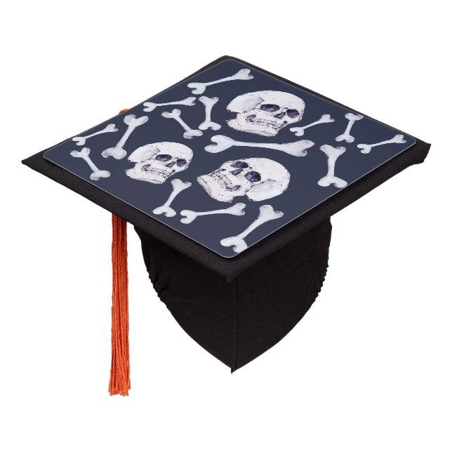 Toque De Diplômé Motif crâne à main levée (Incliné)