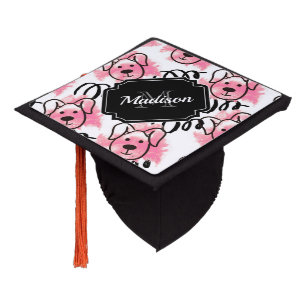 Toque De Diplômé Motif de chien d'aquarelle mignonne